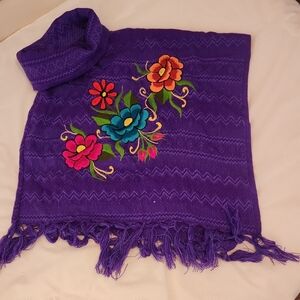 Vibrant Purple Floral Embroidered Poncho